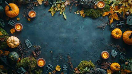 Festive Autumn Scene with Pumpkins and Candles