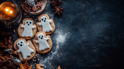 Creative Halloween Ghost Cookies on Dark Table