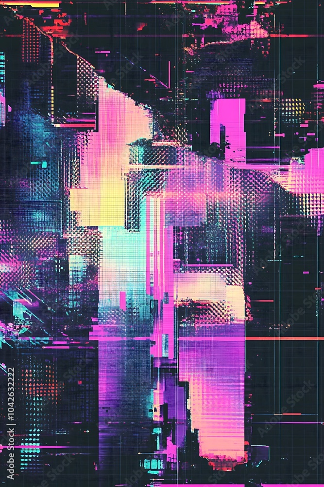 Aufkleber a vibrant, abstract digital artwork featuring a mix of bright colors and geometric patterns, creatin