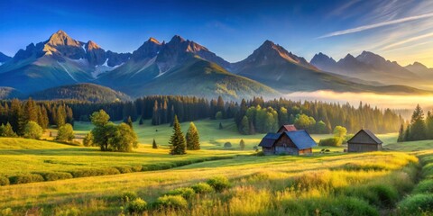A stunning summer morning in Hala Gasienicowa valley in the Polish Tatras mountains , mountains, valley, Poland, Tatras