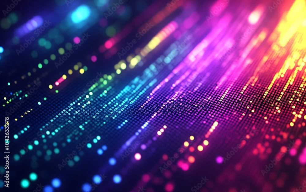 Aufkleber A vibrant abstract background featuring colorful streaks of light and particles, creating a dynamic, digital atmosphere.