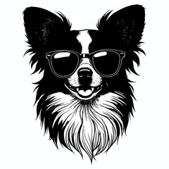 Fototapeta premium Happy papillon dog head wearing sunglasses vector illustration 