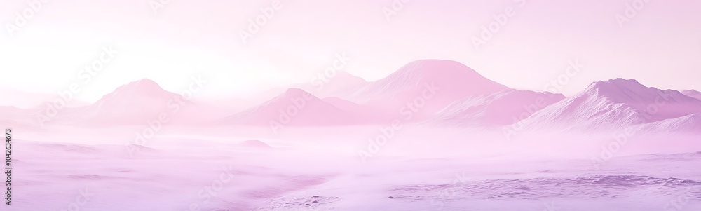 Poster a serene landscape featuring soft, pastel-colored mountains shrouded in mist, creating a tranquil an