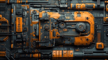 Futuristic machinery details, dark orange textures