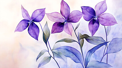 An artistic interpretation of Tradescantia pallida on a watercolor background