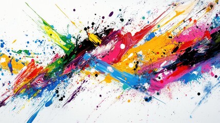 Bold abstract artwork with vibrant splashes of color and energetic brushstrokes, symbolizing creativity and modern artistic expression