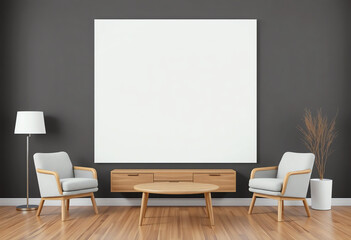 simple living room furniture with blank copy space sign board