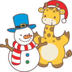 Set Christmas Vector Stock Illustrations of Baby Giraffe.
Cute giraffe animals with christmas theme.