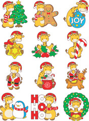Set Christmas Vector Stock Illustrations of Baby Giraffe.
Cute giraffe animals with christmas theme.