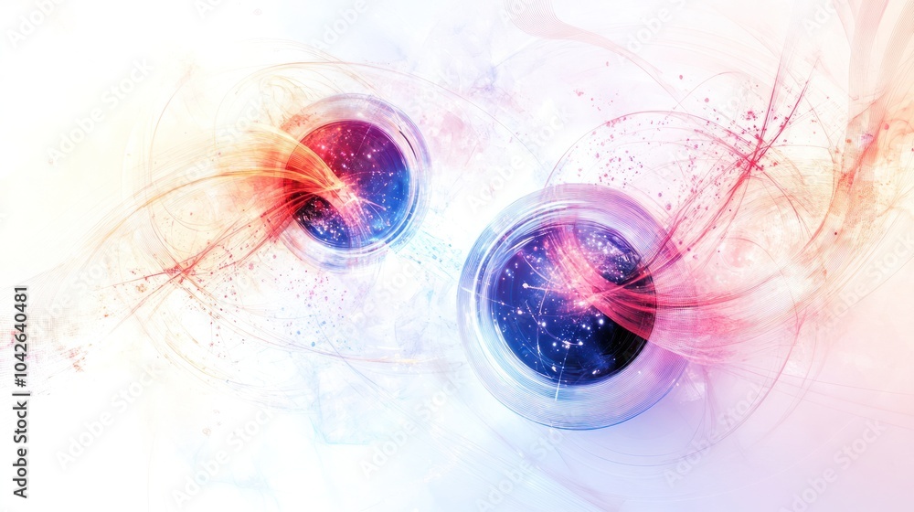 Poster mesmerizing representation of quantum entanglement illustrated through two particles connected by a 
