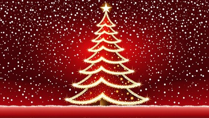 2D Cartoon Illustration of a Sparkling Christmas Tree with Red Light Background