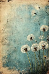 A serene composition of delicate dandelions against a vintage background capturing the essence of nature's beauty and transience