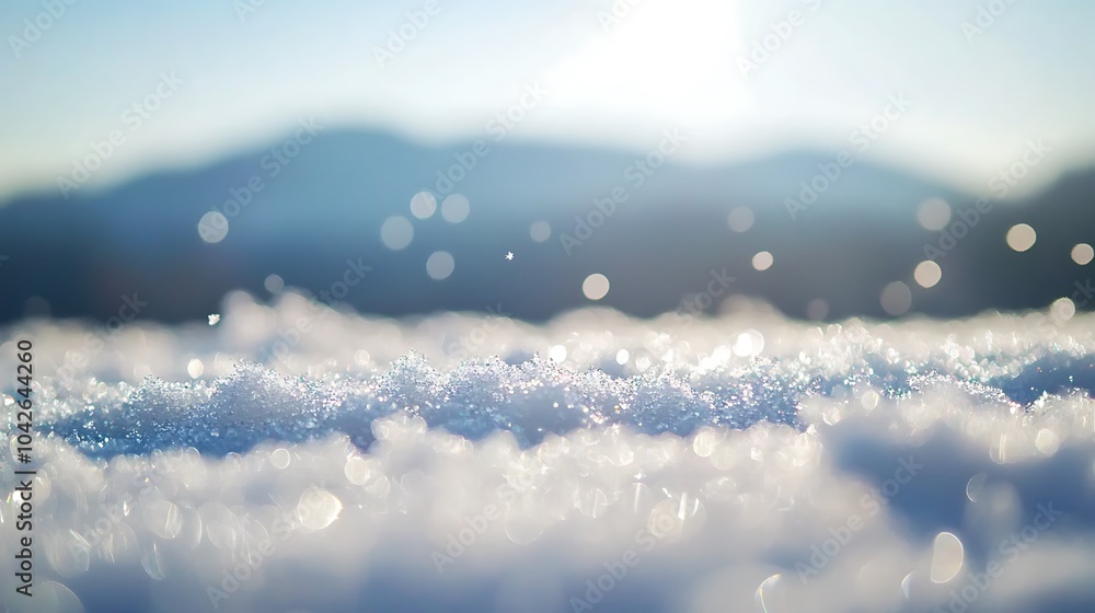 Aufkleber a serene snowy landscape glistens under the sun, with soft bokeh in the background creating a tranqu