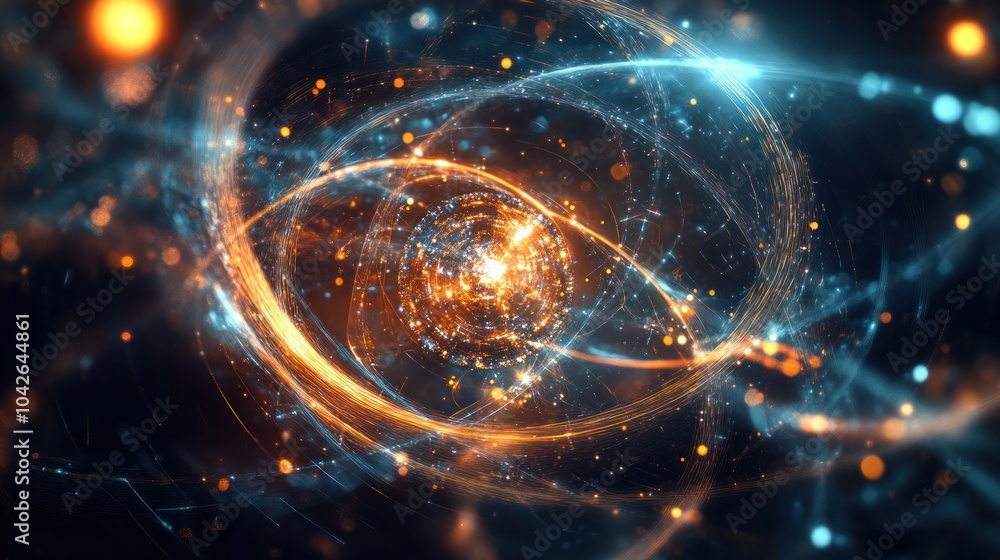 Poster abstract visualization of quantum particles colliding
