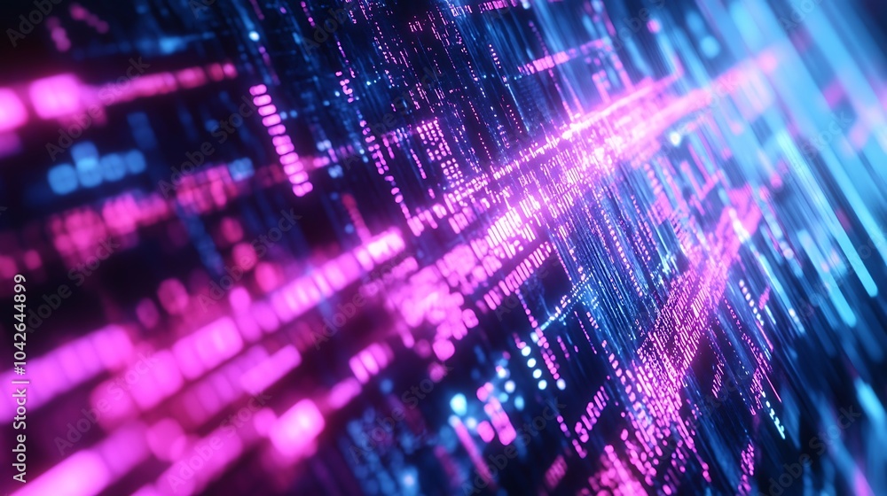 Aufkleber A vibrant digital landscape with streams of data flowing in futuristic colors, emphasizing technology and connectivity.