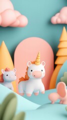 Obraz premium holographic animals exploring a 3D environment, cartoonish and dynamic, soft pastel colors, whimsical and friendly