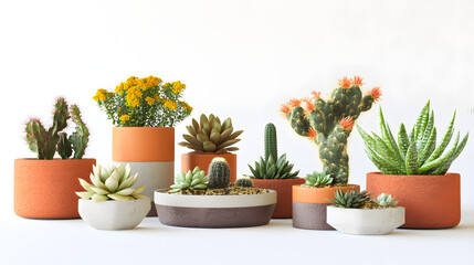 Fototapeta premium A mix of modern flower pots with succulents and cacti