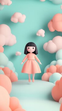 adorable avatar skipping through 2D pages that turn into a 3D fantasy world, whimsical and playful, soft pastel colors, inviting