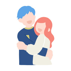 Obraz premium 抱き合いながら笑う仲良しペア[男女]のフラットなイラスト 