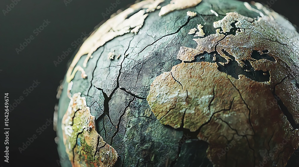 Poster a cracked globe symbolizing the fragility of our planet exploring environmental challenges and globa