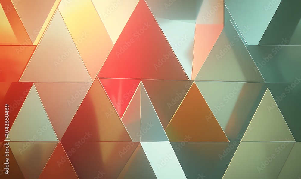 Aufkleber A vibrant pattern of colored triangles in shades of orange, teal, and cream, creating a modern abstract design.