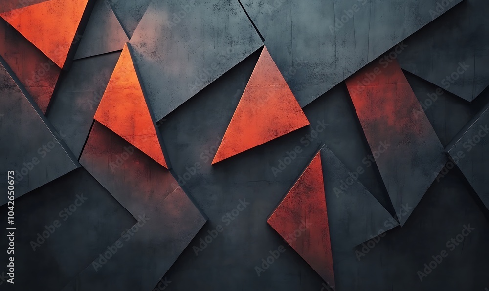 Aufkleber Abstract geometric pattern featuring dark textures with red triangular elements, creating a striking and modern visual composition.
