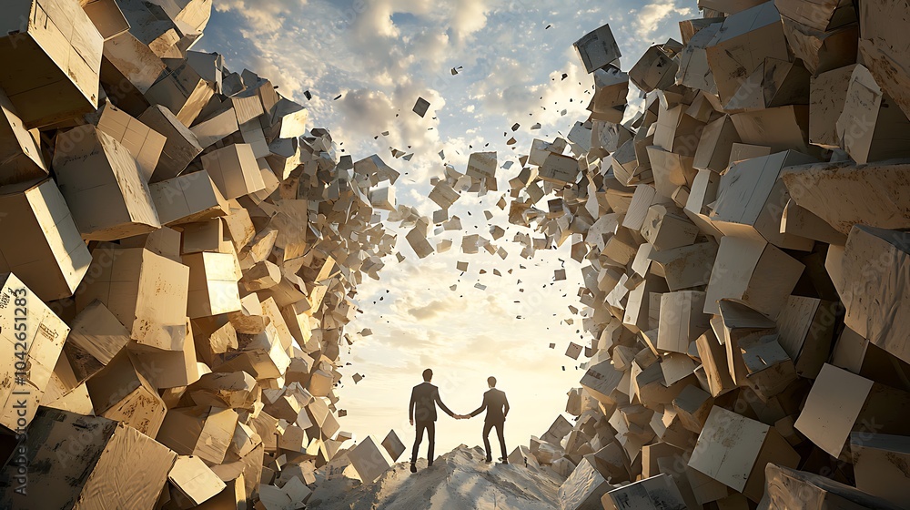 Poster breaking through barriers visualizing the journey of individuals and organizations overcoming challe
