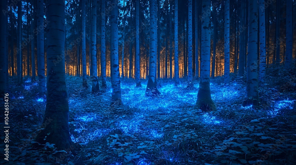 Aufkleber mystical forest of glowing trees at night a surreal experience of nature's enchantment and whisperin