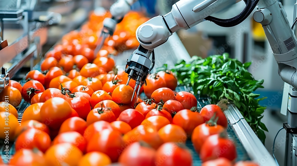 Poster revolutionizing food production the impact of robotic automation on tomato harvesting and processing