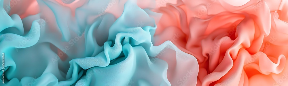 Aufkleber A close-up of vibrant, soft fabric with a wavy texture, blending aqua and coral shades, creating a visually appealing, flowing design.