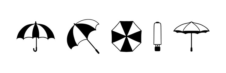 Hand-Drawn Doodle Umbrella Icon Set for Rainy Day, Weather, and Outdoor Protection Designs