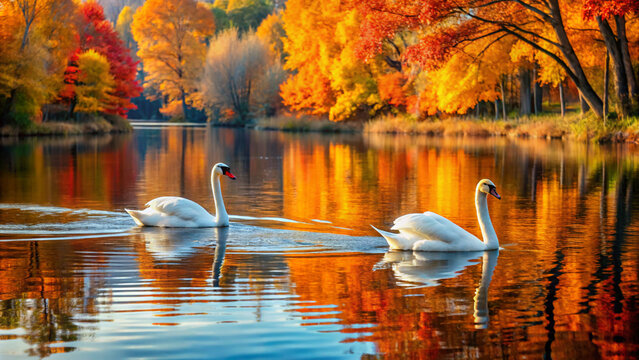 swan on the lake. lake, swan, water, bird, nature, autumn, animal, park, river, tree, forest, landscape, pond, white, fall, birds, wildlife, reflection, goose, green, trees, swans, swimming, blue, bea