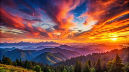 Obraz premium Beautiful sunset over the mountains, with vibrant colors painting the sky, sunset, mountains, nature, landscape, dusk