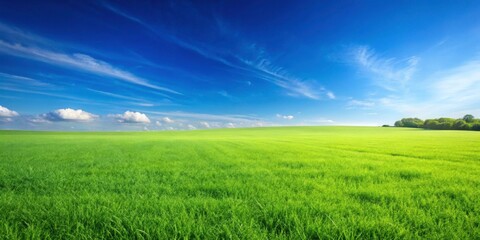 Fototapeta premium Lush green grass under a clear blue sky, nature, outdoors, vibrant, summer, sunny, peaceful, landscape, scenic, serene