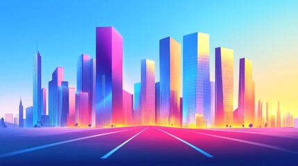 Obraz premium Vibrant City Skyline with Bright Textures and Lighting