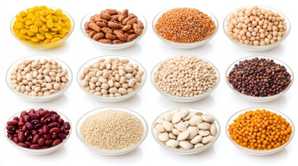 Fototapeta premium Variety of Grains and Legumes on a Clean White Plate