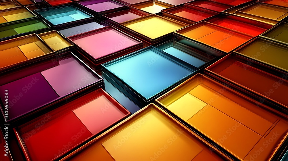 Aufkleber A vibrant arrangement of colorful, rectangular tiles, creating a visually striking pattern with various hues.