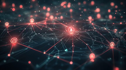 Obraz premium A digital network visualizing connections and interactions in a technology-focused environment.