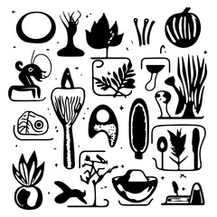 black and white icons set