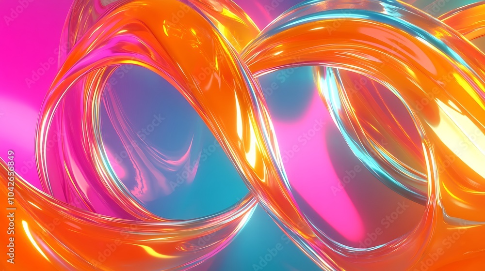 Poster Vibrant, swirling colorful shapes create a dynamic abstract design, showcasing a blend of orange, pink, and blue hues.