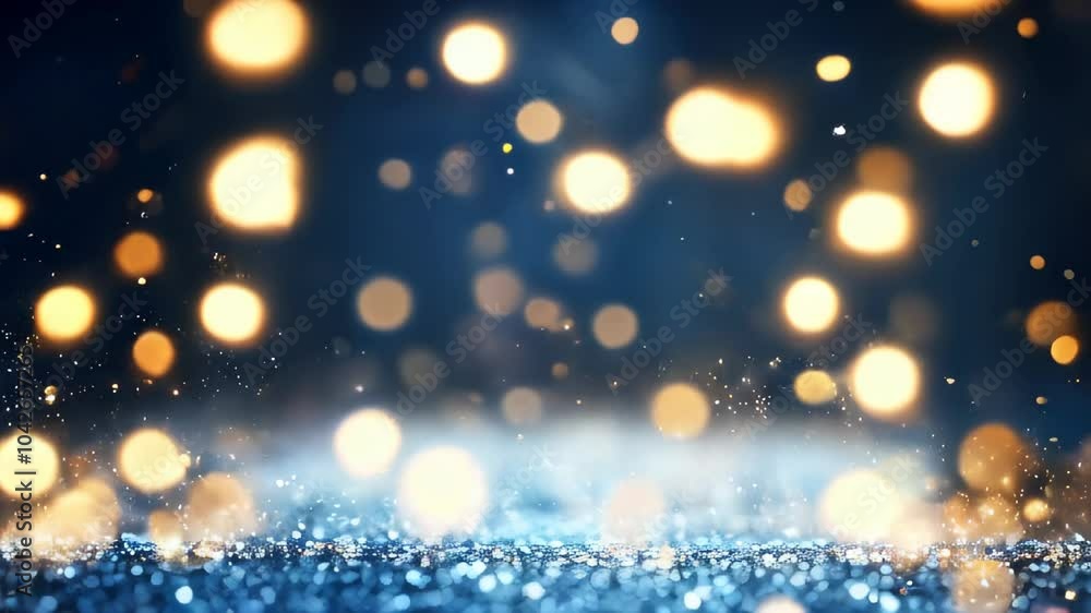 Poster a stunning array of golden and blue bokeh lights twinkle against a dark background, creating a magic