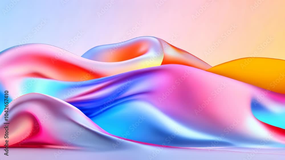 Poster a smooth, abstract composition featuring flowing waves of pastel colors and soft gradients, creating