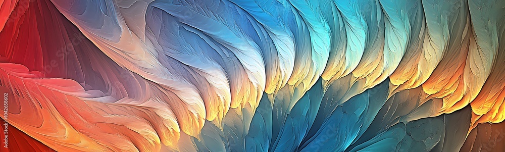 Leinwandbilder A vibrant abstract image featuring flowing waves of color, blending warm and cool tones in a dynamic pattern.