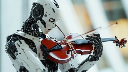 Fototapeta premium An android musician prototype, lifelike figure with musical instruments and artistic expression, Innovative style