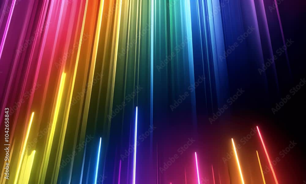 Poster 3d render, abstract background with neon laser light rays on a dark, empty black space for a design 