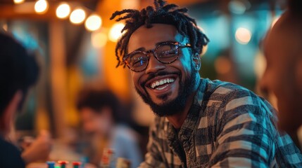 Fototapeta premium Joyful Moments Capturing the Essence of Laughter and Connection in a Vibrant Social Setting