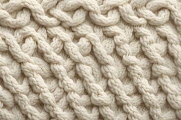 Thick woolen cable knit pattern emphasizing chunky strands in a warm off white, Ai Generated