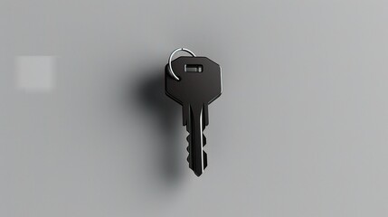 House key isolated on gray background - a symbol of home and security. This image shows a house key standing alone against a muted gray backdrop, evoking a sense of stability and access