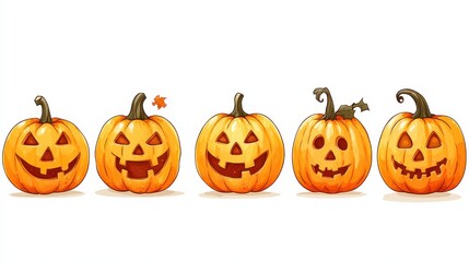 Halloween Pumpkins on White Background.