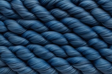 Tightly spun woolen threads in shades of blue creating a diagonal weave, AI Generated
